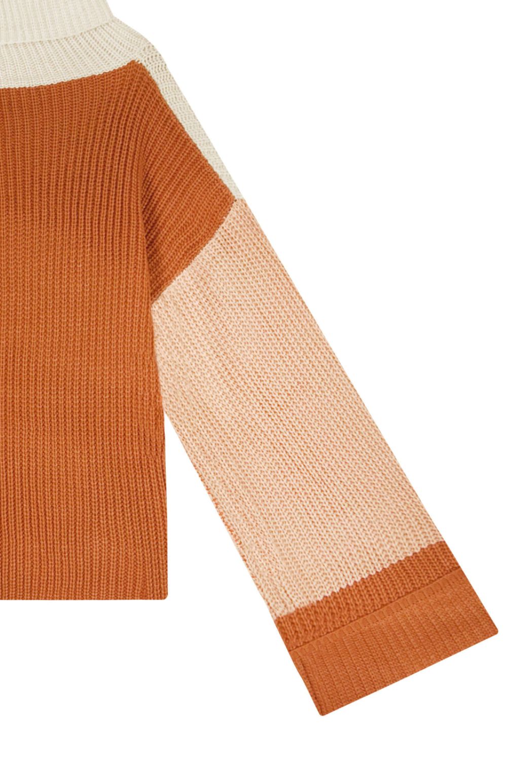 Color Block Rib-Knit Cowl Neck Sweater