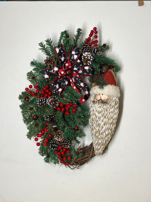 Rustic Santa wreath , Christmas wreath,