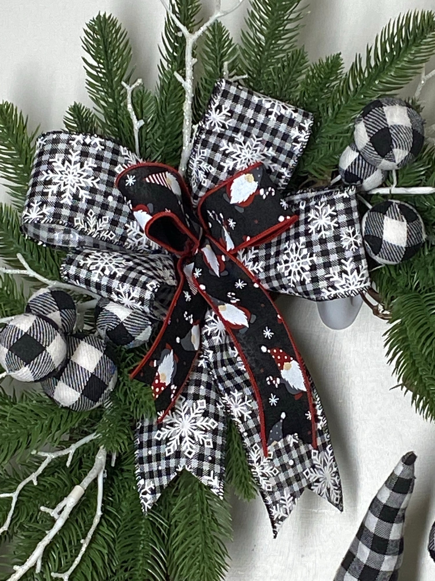 Black and white Gnome wreath , Christmas wreath, Winter wreath