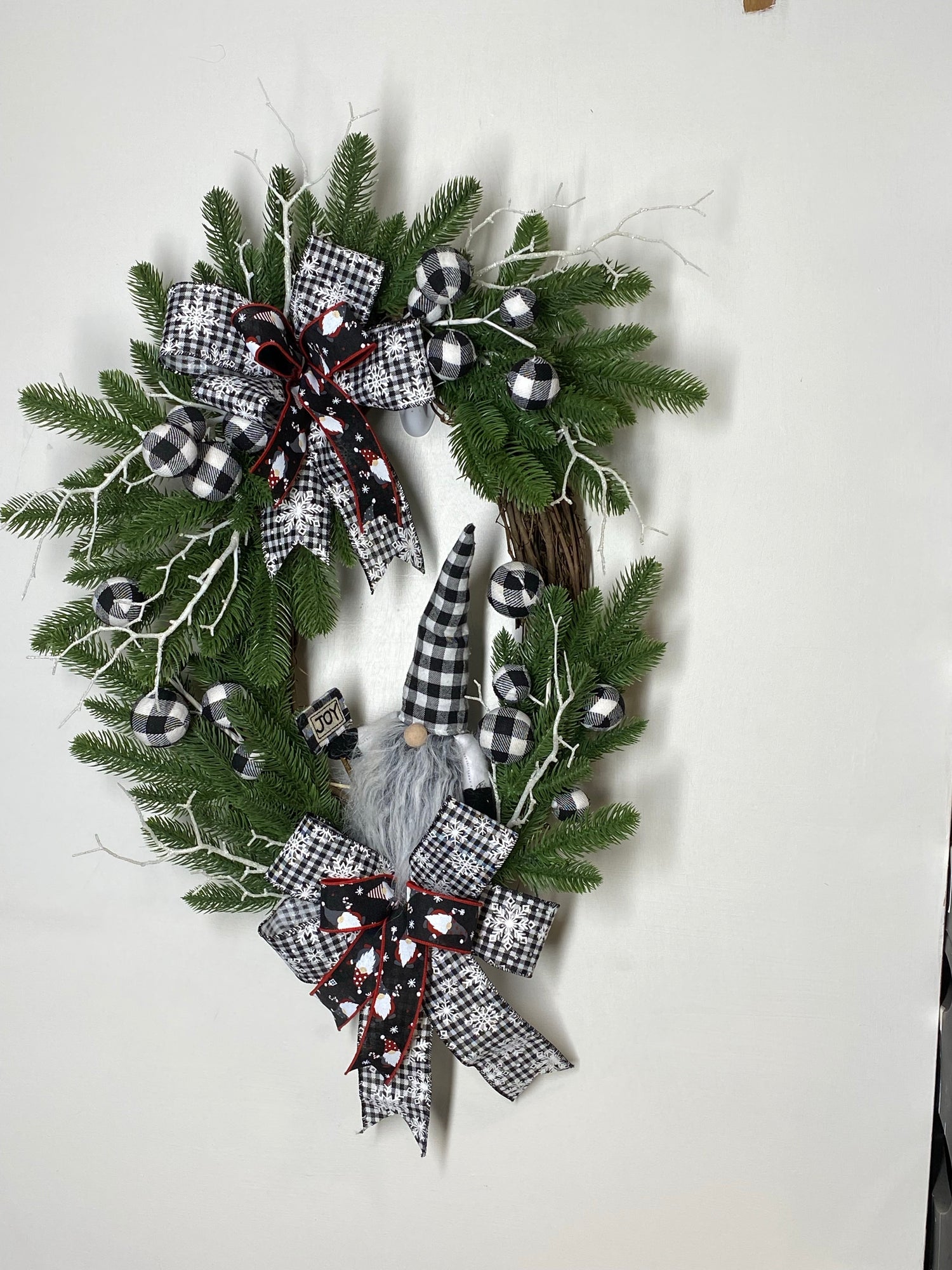 Black and white Gnome wreath , Christmas wreath, Winter wreath