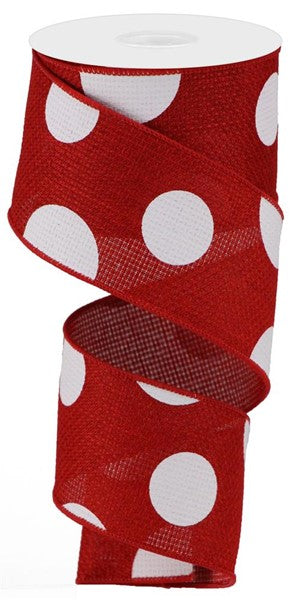 2.5"X 10 YD giant  multi dot cranberry/white ribbon