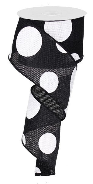 2.5"X 10 yd giant polka dot black & white ribbon