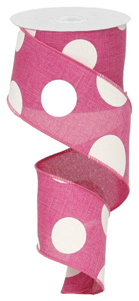 2.5"X 10 YD Large multi dots fuchsia/white ribbon