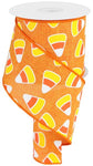 4" x 10 yrd Candy Corn on Royal Orange /Yellow / White ribbon , Candy corn ribbon
