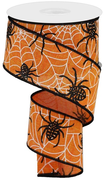 2.5"x 10 yd Spiders and Webs on Royal , Halloween ribbon